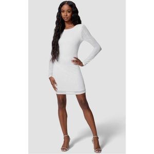 Bebe Open Back Sparkle Mini Dress 🤍